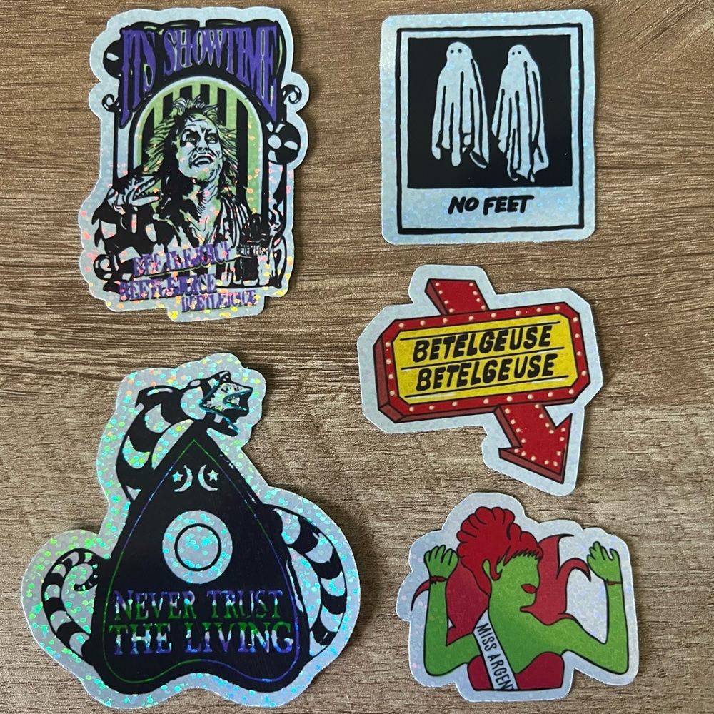 💚🖤 Beetlejuice sticker set of 5 spooky  holographic / glitter 🎃✨🖤👻